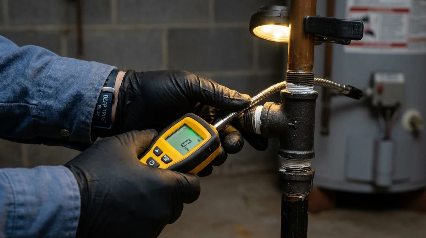 Gas leak detection with electronic sniffer by Johns Plumbing LLC in Hinton