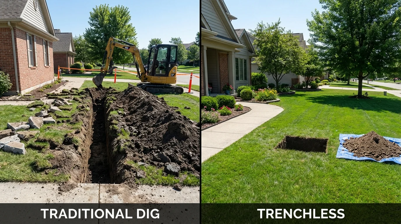 Trenchless sewer repair with minimal yard damage versus traditional excavation in Hinton, WV